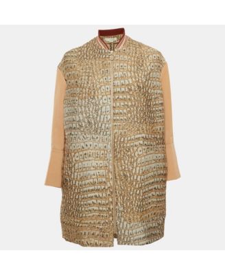 Women's Beige Jacquard And Cotton Zip-Up Jacket