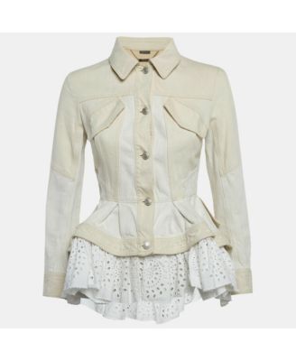 Women's Beige Cotton Trim Denim Jacket