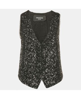 Women's Black Sequin Button Front Emilie Coat