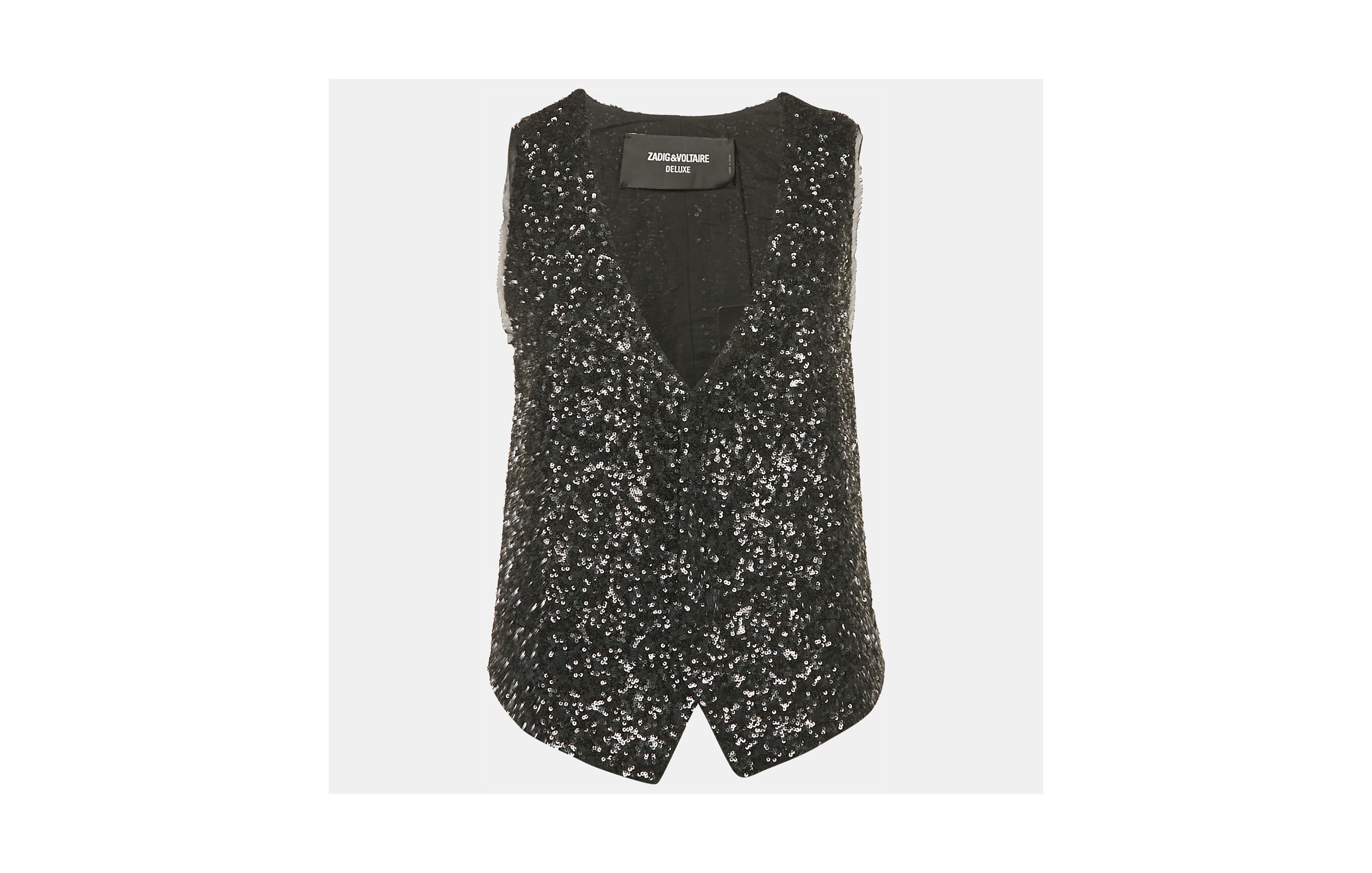 Pre-Owned Zadig & Voltaire Women's Pre-Owned Zadig and Voltaire Black Sequin Button Front Emilie Coat