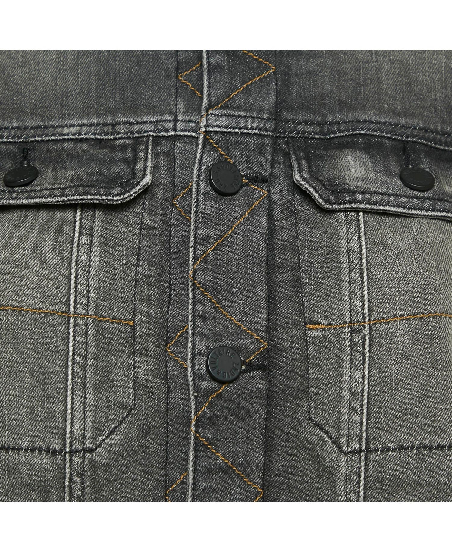 Women's Pre-Owned Zadig and Voltaire Grey Washed Denim Collar Neck Jacket