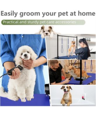 47" Large Dog Grooming Table: Foldable Adjustable Height Pet Station with Arms, Nooses & Mesh Tray, Blue