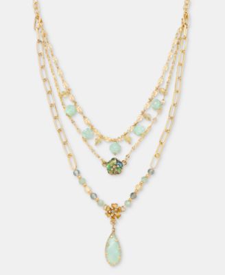 Mixed Stone Flower Layered Pendant Necklace, 16" + 3" extender