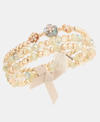 Colored Stone 3 Row Flower Beaded Stretch Bracelet