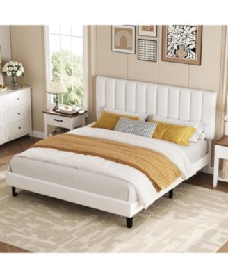 Bed Frame, Velvet Upholstered Platform Bed with Adjustable Vertical Channel Tufted Headboard, No Box Spring Needed, Easy Assembly