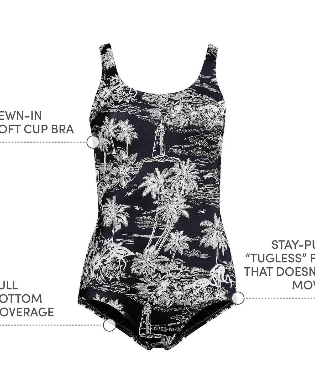 Lands' End Women's Tugless Low Leg One Piece Swimsuit