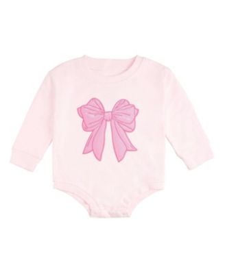 Baby Girls Pink Bow Sequin Patch Long Sleeve Romper