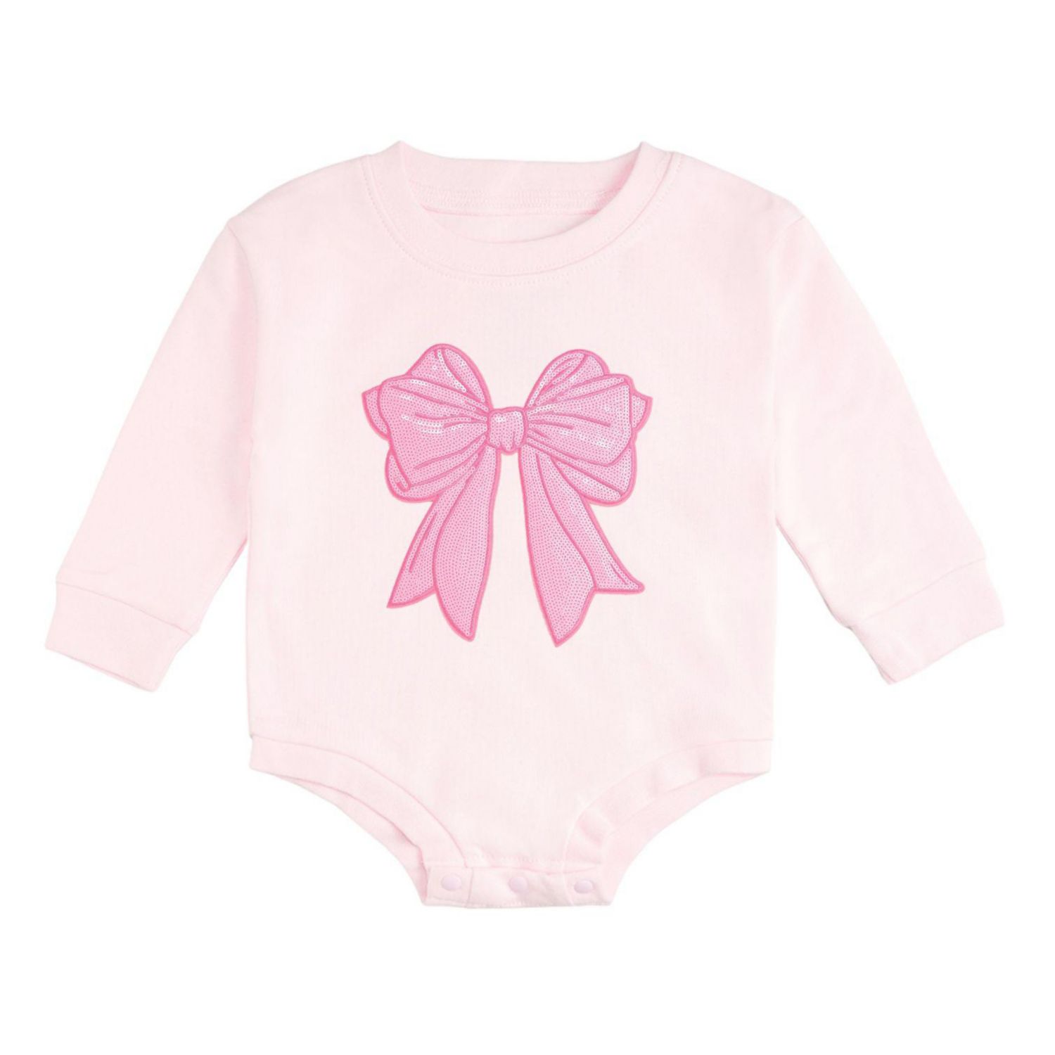 Baby Girls Pink Bow Sequin Patch Long Sleeve Romper