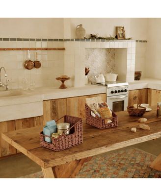 Handmade Trapezoid Wicker Baskets with Handles - 2-Pack