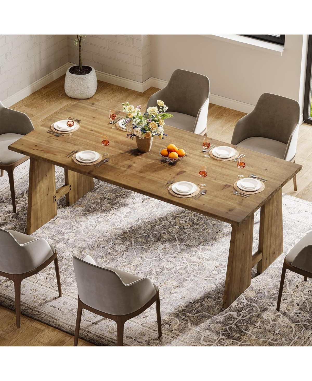 Tribesigns 70.87" Dining Table for 6-8, Solid Wood Rectangle Kitchen Table with Heavy-Duty Legs, Modern Kitchen and Dining Room Furniture