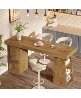 Tribeisgns 63-Inch Long Bar Table with Storage, Counter Height Pub Cocktail Table Home Bar Unit with Storage Shelves