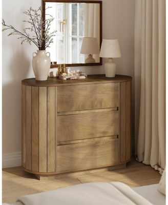 Large Nightstand, Oversized Night Stand with 3 Drawers, Slatted Side Design Wood Nightstand, 35" Wide End Tables