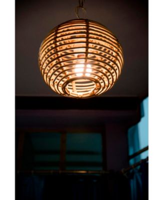 Handwoven Rattan Hanging Pendant Light, Pure Boho Round Ceiling Lantern with Chain for Living Room & Bedroom