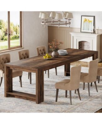 86.61-Inch Dining Table for 6-8 People, Modern Narrow Long Kitchen Table with Pedestal Base, Farmhouse Extra Long Dining Room Furniture