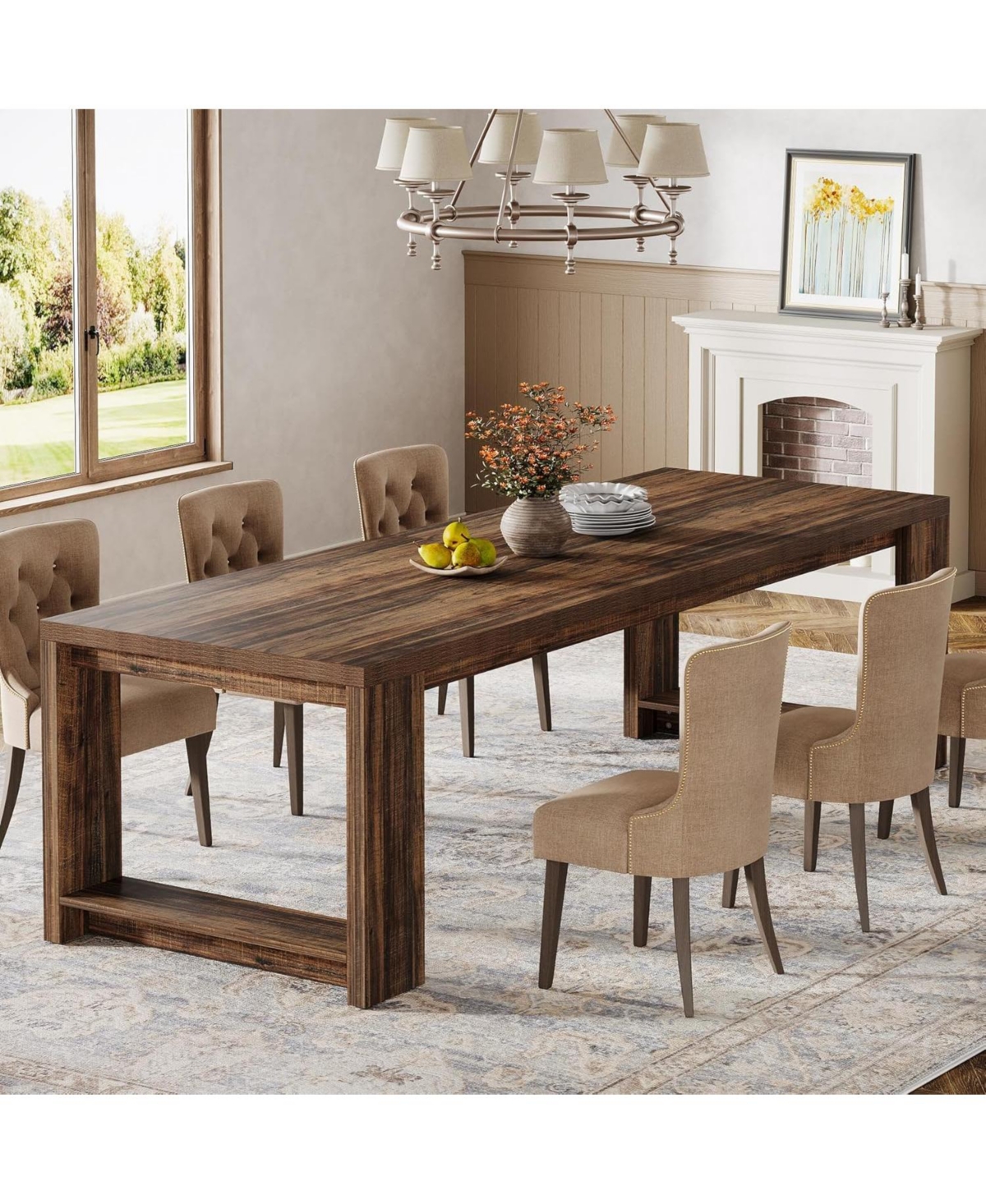 Tribesigns 86.61-Inch Dining Table for 6-8 People, Modern Narrow Long Kitchen Table with Pedestal Base, Farmhouse Extra Long Dining Room Furniture