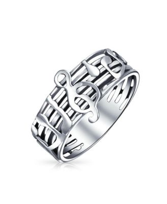 Musician Student Teacher Treble Clef Note Music Band Ring Oxidized .925 Sterling Silver