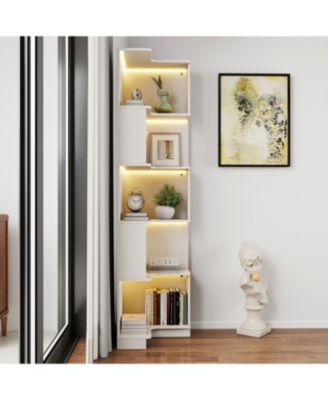 5-Tier Corner Bookshelf with LED Lights