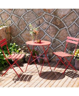 3-Piece Bistro Set, Folding Outdoor Patio Furniture Set with 2 Powder-Coated Steel Chairs & 1 Table