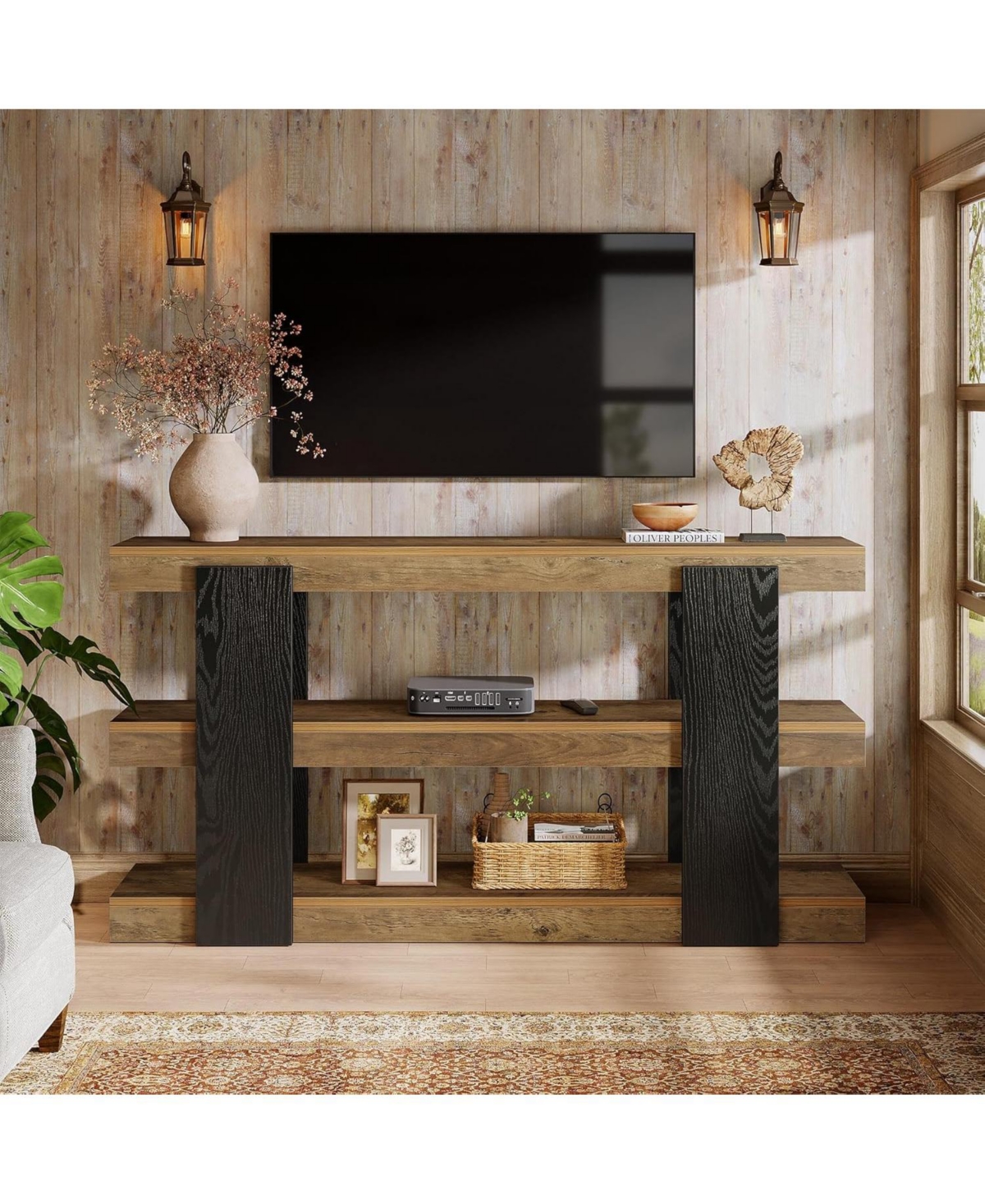 Tribesigns 63-Inch Long Console Table, 3-Tier Entryway Table with Storage, Farmhouse Wood Behind Couch Tables