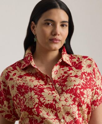 Plus Size Relaxed Fit Floral Collared Shirt