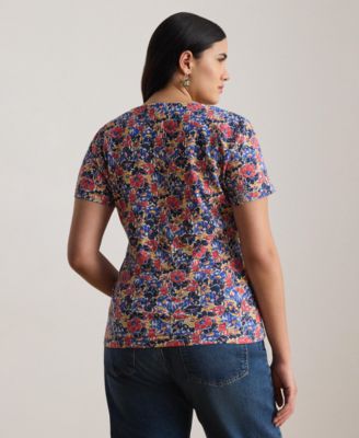 Plus Size Floral Cotton Jersey Square Neck Top