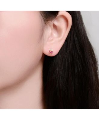 Dainty CZ Cherry Shaped Stud Earrings in 14K Gold Plated