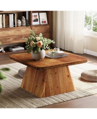 Vintage Solid Wood Coffee Table, 31.5" Square Coffee Table for Living Room, Classic Living Room Center Tables, Brown