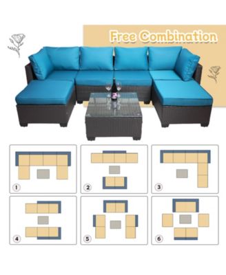 7 Piece PE Rattan Wicker Outdoor Garden Patio Furniture Set Cushioned Sofa and Coffee Table