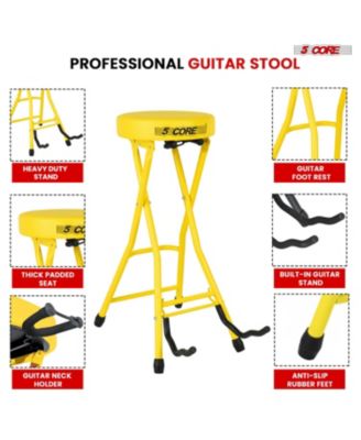 Guitar Stool 3.15" Padded Chair Foldable Heavy Duty Music Seat Built in Foot Rest Guitar Stand