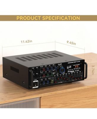 2000W Peak Hi-Fi Stereo Amplifier with Karaoke Mixer & EQ, Bluetooth 5.0, USB/SD Input, FM Radio