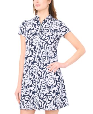 Petite Zip-Front Beaded Collared Neck Short Dress