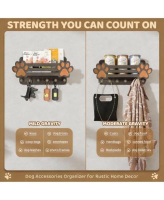 Cute Dog Paw Wall Organizer with Shelf & Hooks for Leashes and Accessories