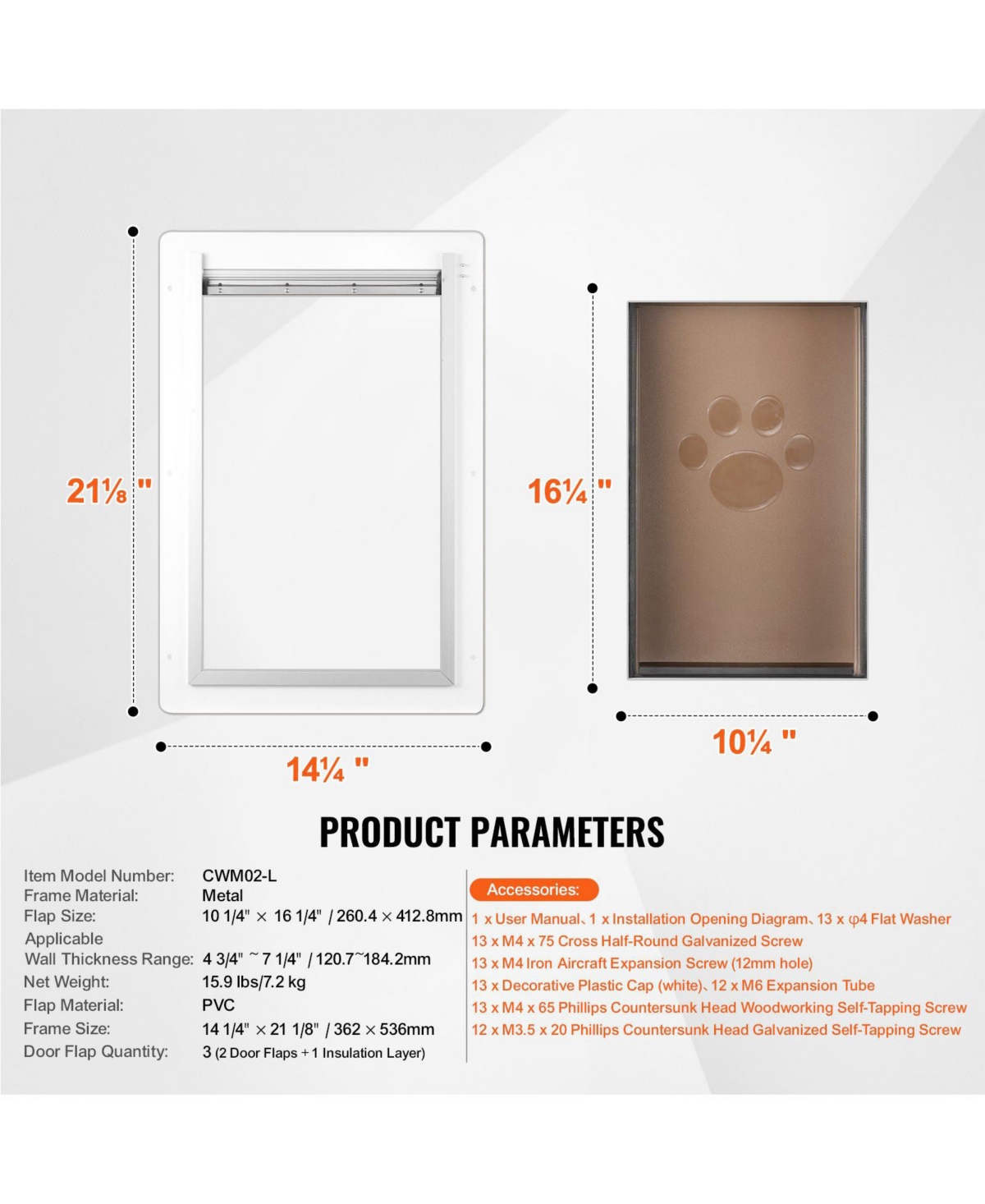Cozito Large Wall Pet Door with Metal Frame & Lock, 14.25" x 21.1", 3-Flap Weatherproof Design