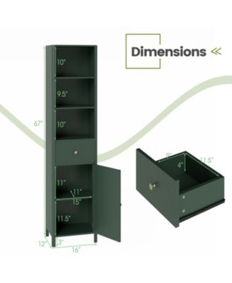 67 Inch Tall Narrow Bathroom Floor Storage Cabinet with Fluted Door