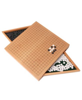 12-Inches Wooden Go Board Game Set with Drawers, Wood Go Game Board Set with Plastic Stones