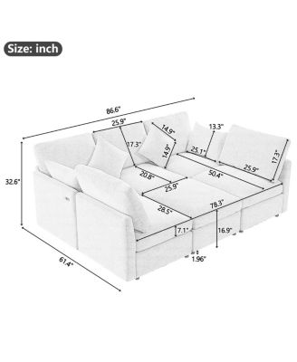 Gray U-shaped Sectional Sofa with Movable Ottoman & USB Ports
