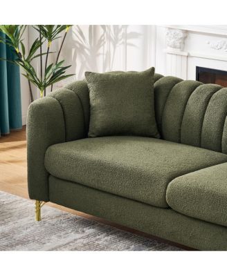 63" Chenille Loveseat Sofa, Luxury Tufted Couch with Gold Metal Legs