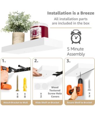 2 Pack 16 Inch Rectangle Wall Mounted Floating Shelves - for Home Decor to Display Trophies, Books, Frames, and more