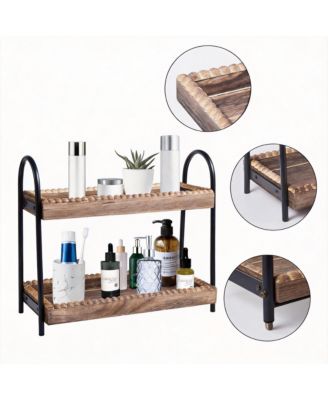 Wooden Beaded 2-Tier Bathroom Organizer for Cosmetics and Coffee