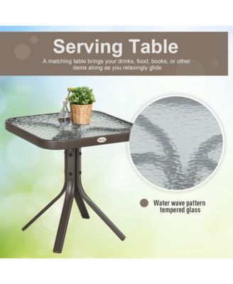 3 Piece Outdoor Glider Chair with Coffee Table Bistro Set, 2 Patio Rocking Swing Chairs with Breathable Sling Fabric, Glass Tabletop