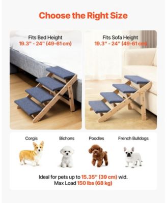 4-Step Wooden Pet Stairs for Bed, Sofa, or Car, Foldable Flat Design, 150 lb Capacity