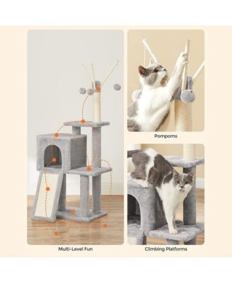 46.5-Inch Cat Tree with Cat Cave, 2-in-1 Scratching Ramp, Removable Toy Sticks, Anti-Tip Kit