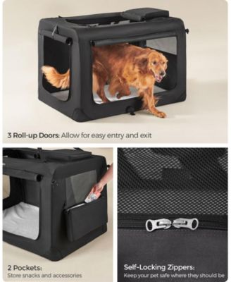 48" Foldable Soft Dog Crate, Portable Carrier with Steel Frame, Mesh Windows, Storage Pockets, 92–110 lb