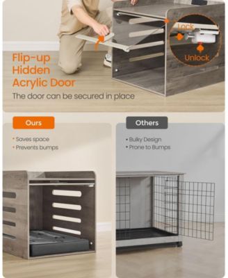 Dog Crate End Table with Charging Station, Flip-Up Acrylic Door, 2 Outlets + USB-A/USB-C, Up to 45 lb