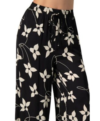 Women's Wide-Leg Floral Print Pants with Pockets
