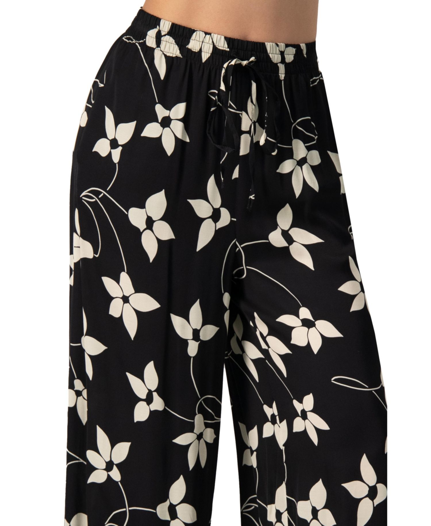 Women's Wide-Leg Floral Print Pants with Pockets