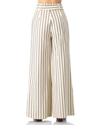 Women's Striped Bow-Belted Wide-Leg Trousers