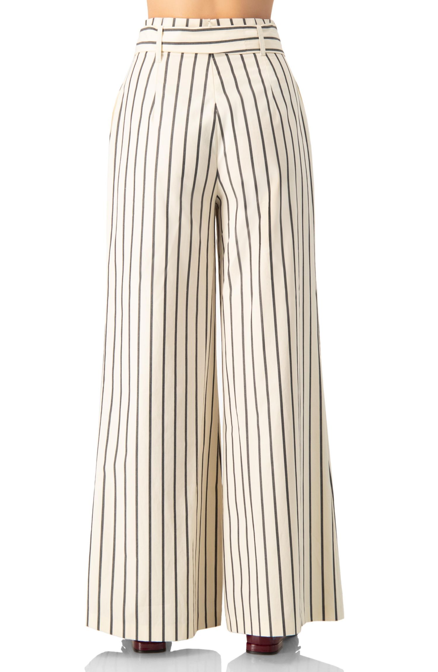 Women's Striped Bow-Belted Wide-Leg Trousers