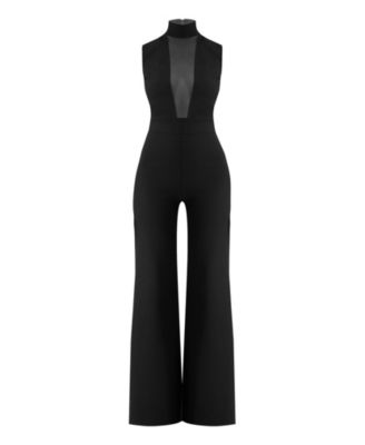 Women's High-Neck Jumpsuit with See-Though Neckline