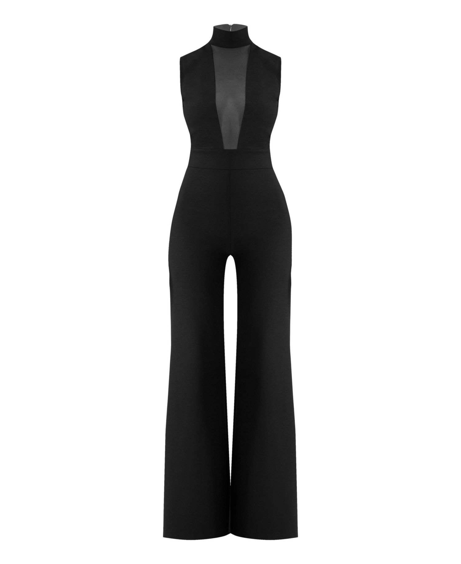 Women's High-Neck Jumpsuit with See-Though Neckline